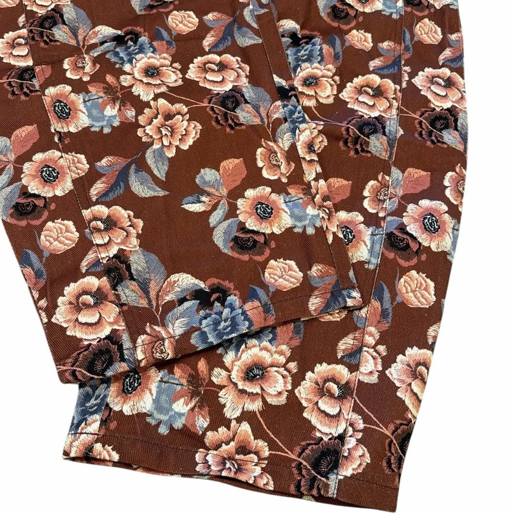 Olivaceous Barrel Pants Size Large Rust Burgundy Floral Pattern Button Closure - Picture 10 of 13